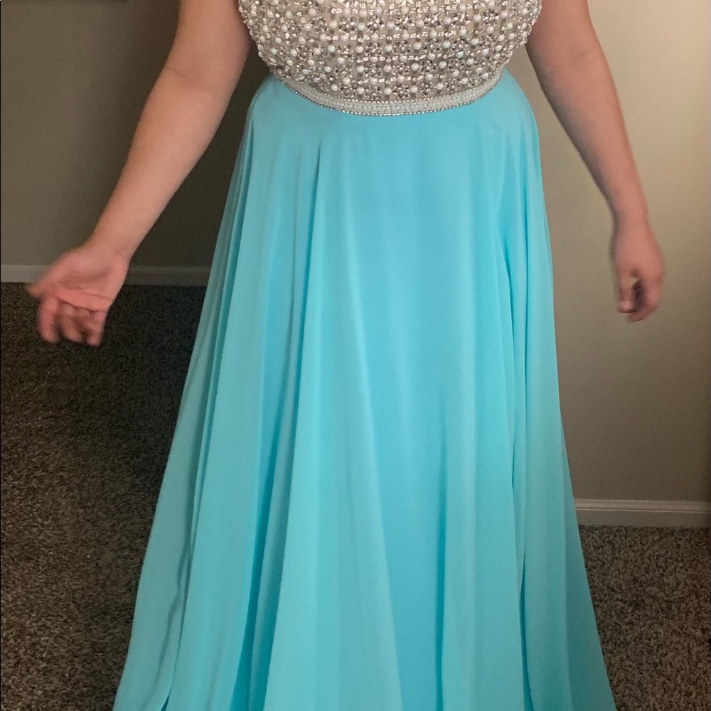 Blue gown with slit by blush